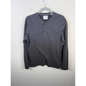 Billy Reid Henley Shirt Gray Medium Cotton Long Sleeve Jersey Knit